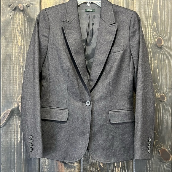 J. Crew Blazer 2 Charcoal Black Single Button Wool Blend Office Professional - Picture 1 of 11